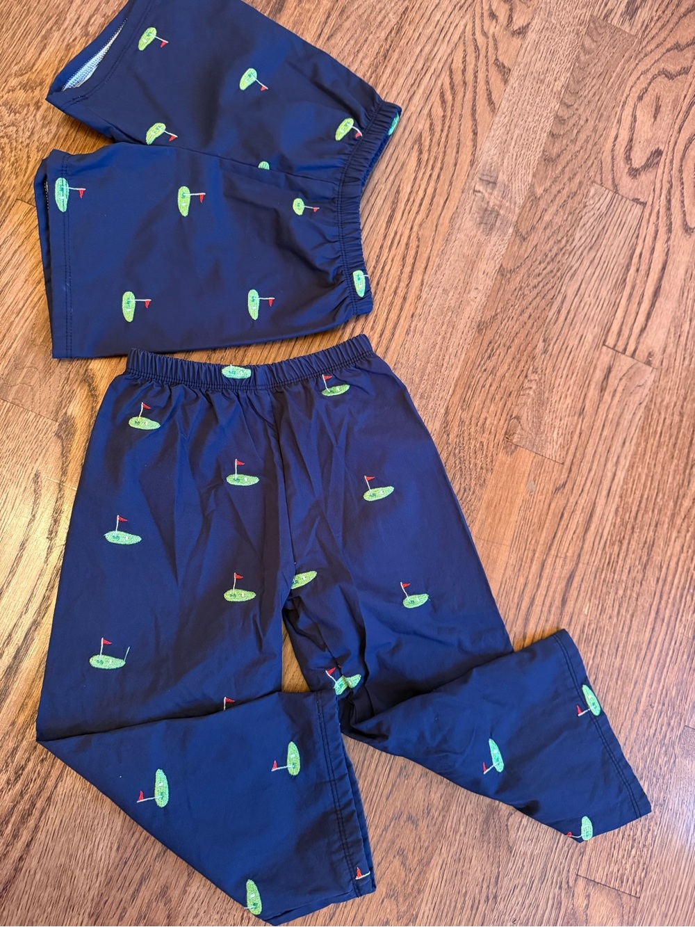 Unbranded Kids Navy Pajama Set with Green Golf Flag Print